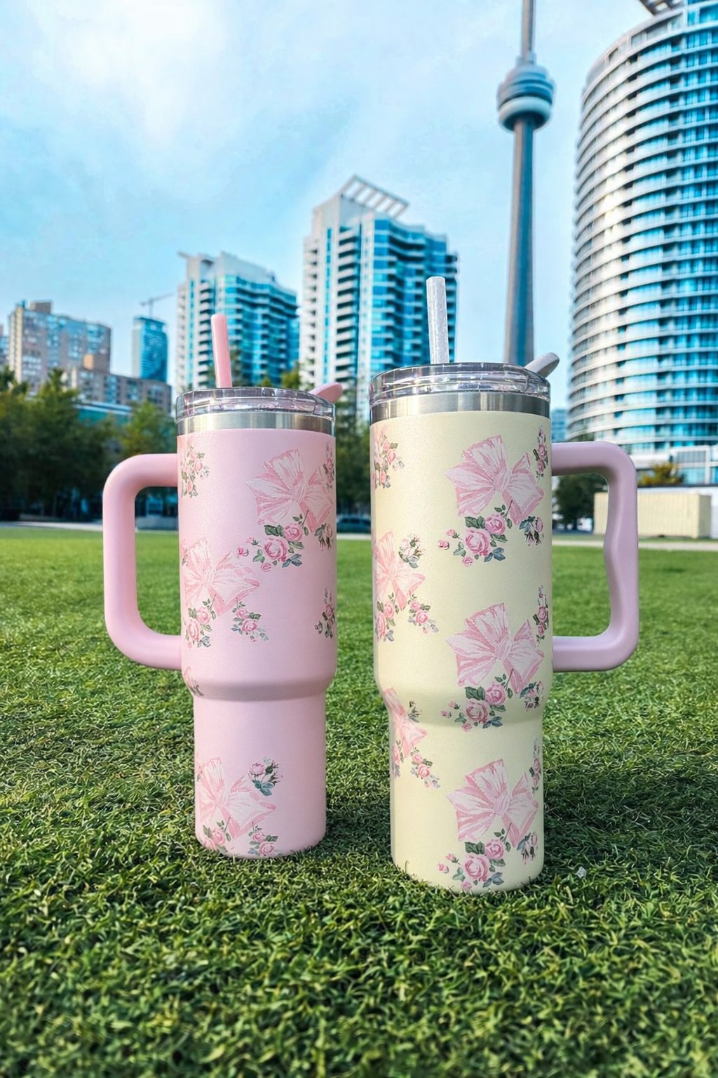 Floral Print 900ml Insulated Straw Cup – Large Capacity Thermal Tumbler with Lid, Reusable Travel Mug